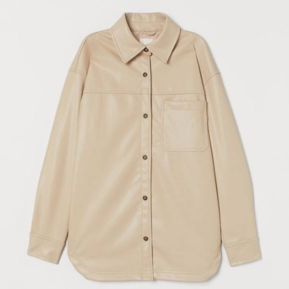 H&M Beige Faux Leather Shirt Jacket - Picture 6 of 6